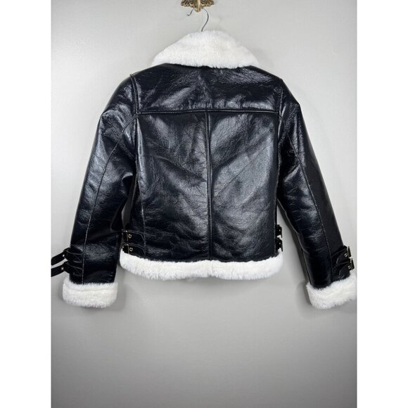 NWT Generation Love Dion Faux Fur Shearling Moto Jacket Black White Size XXS - Picture 7 of 7